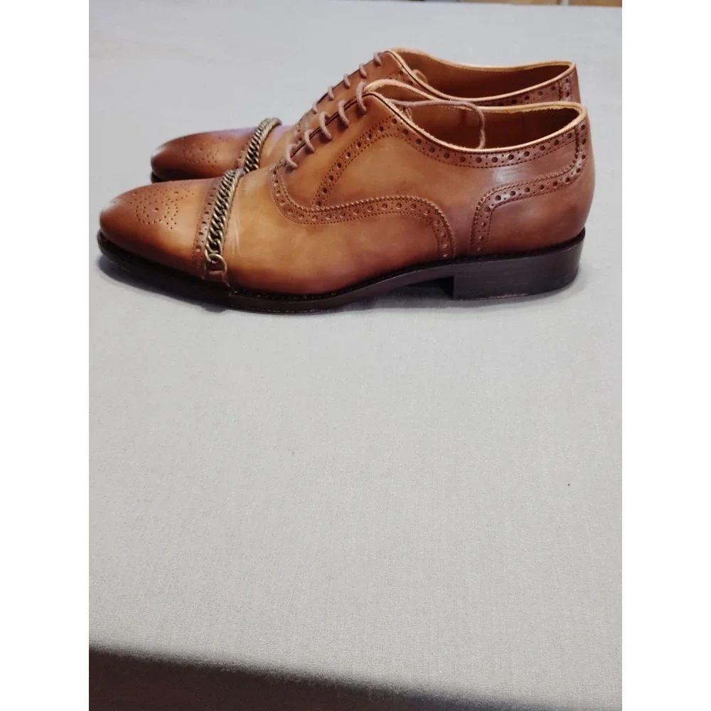 Rare Taft Grail Honey Brown Leather Dress Shoe Men 41 US 8.5 Lace Up Chain Spain